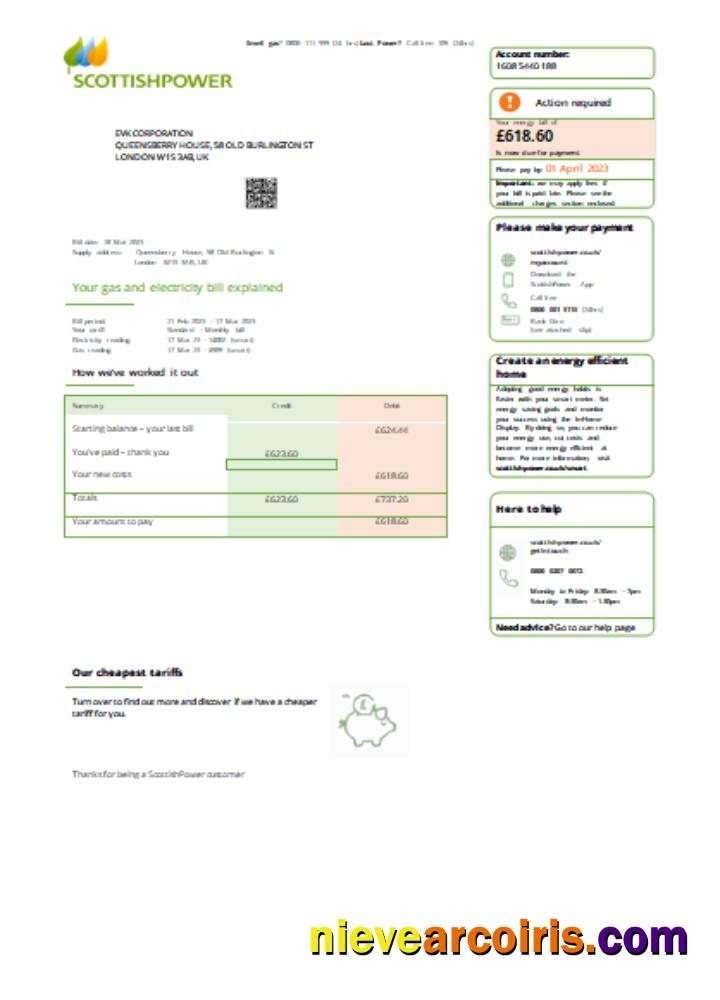 Scottish Power UK PLC utility business bill